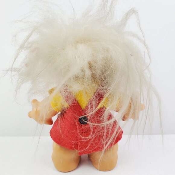 Troll Doll Thomas Dam Denmark Smiling Felt Dress Hair Bows Vintage Approx 8" - Picture 3 of 12